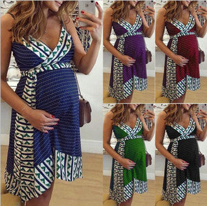 Vestido de maternidad con tirantes y estampados europeos y americanos