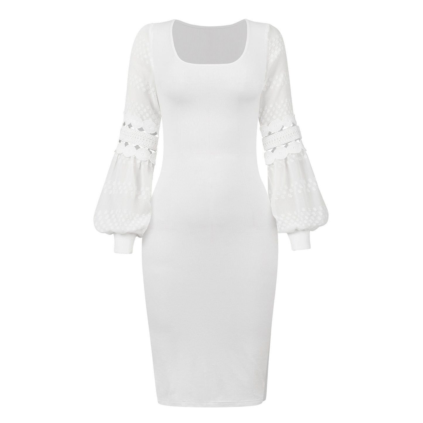 Robe élégante en dentelle à manches lanternes et à haut sens du tempérament
