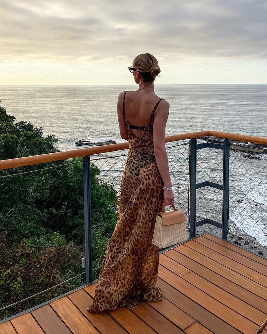 Clothing Slim Fit Backless See-through Leopard Print Dress