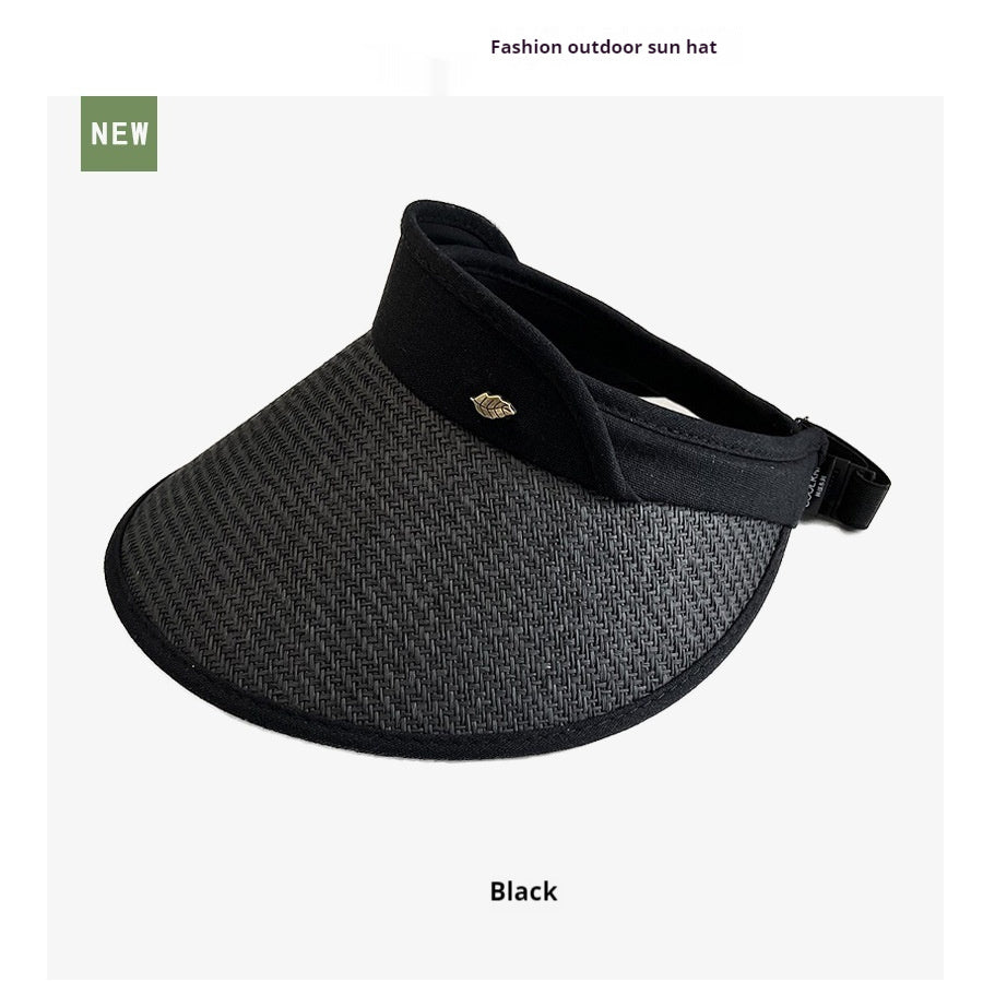Sombrero de paja sin remera con etiqueta de hoja encriptada de Corea del Sur, ala ancha, protector solar para exteriores