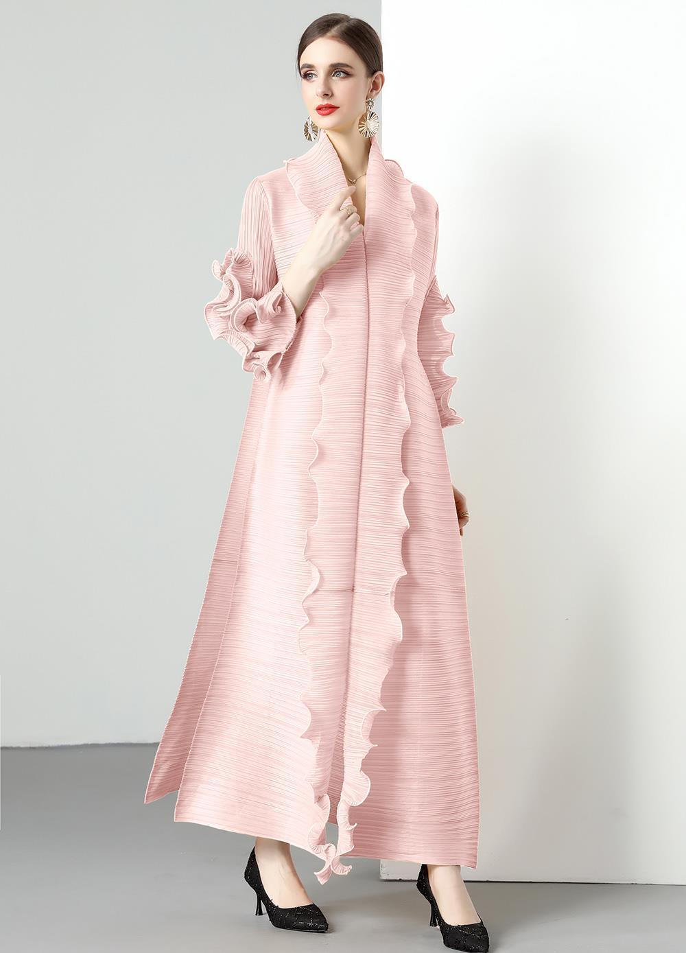 Vestido largo adelgazante con volantes y ondas
