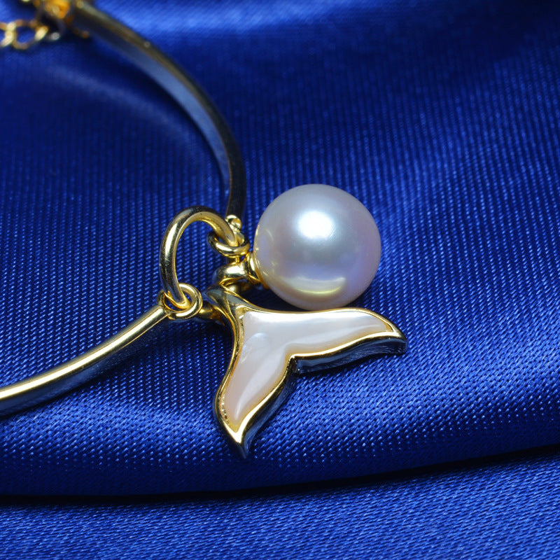 Ensemble de perles d'eau douce en argent S925, pendentif et bracelet en forme de queue de poisson