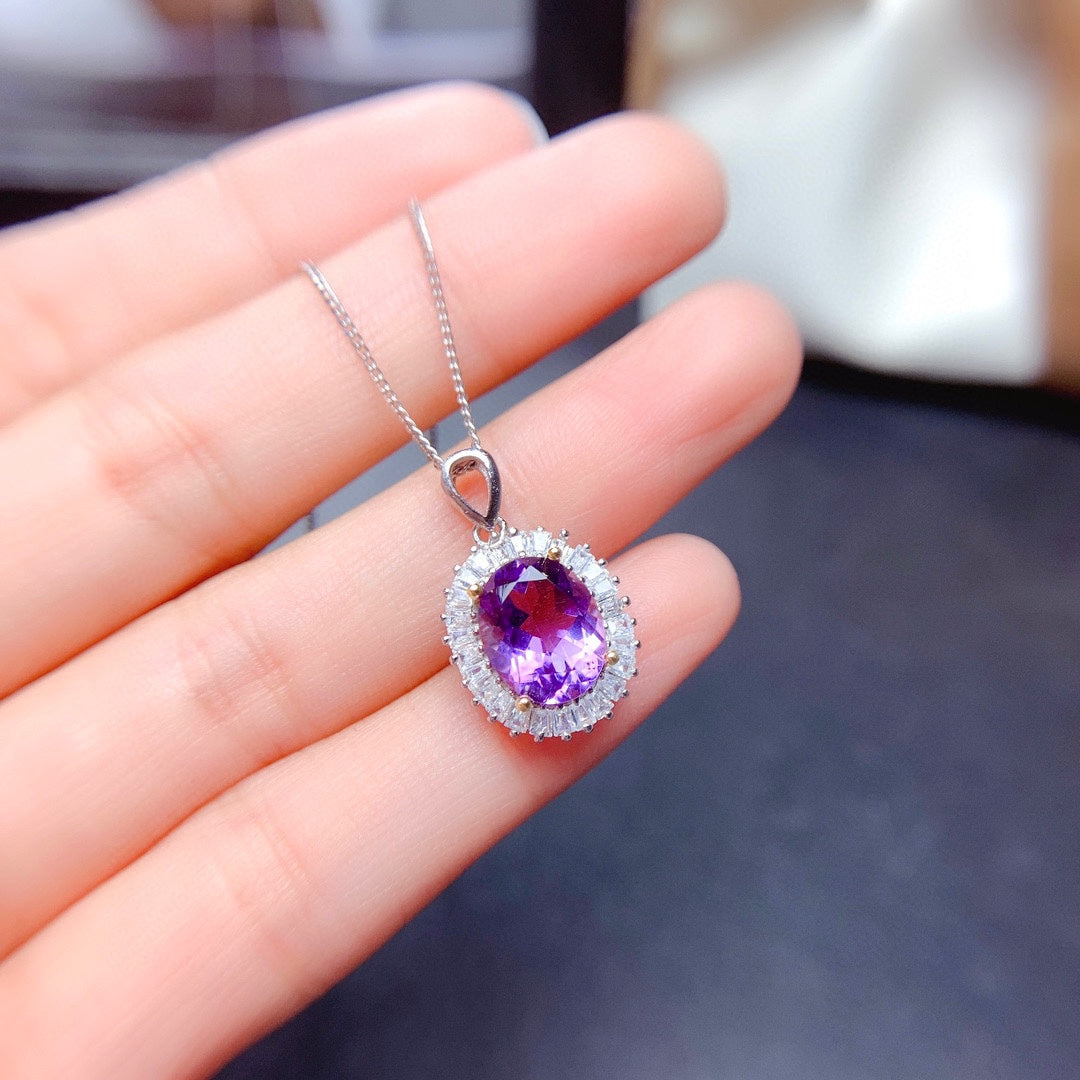 Parure de bijoux en argent 925 avec améthyste naturelle