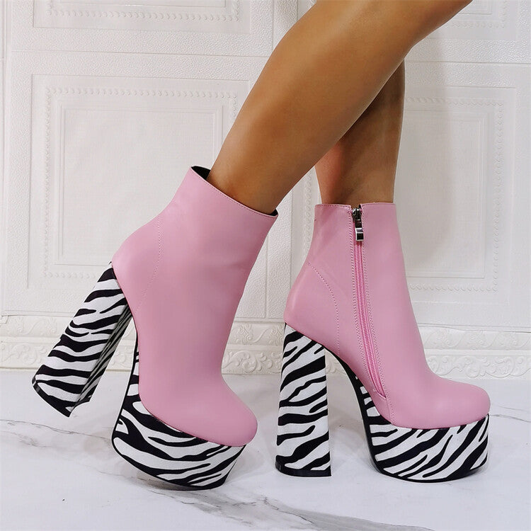 Botas cortas con punta redonda y plataforma impermeable a la moda para mujer