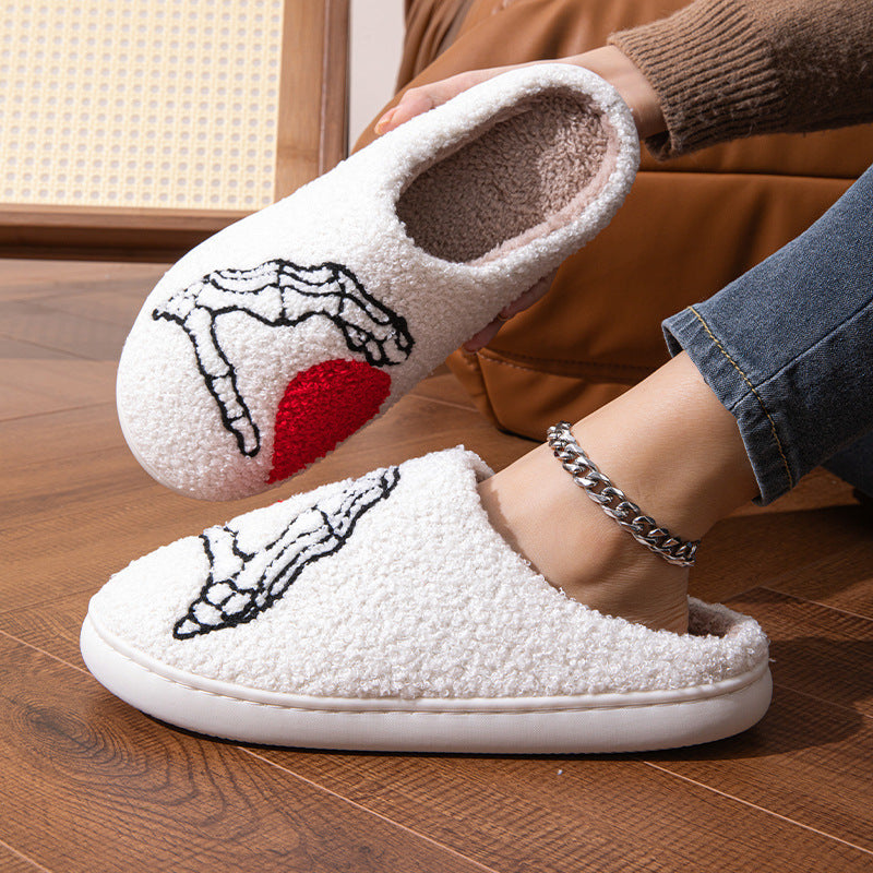 Chaussons amusants pour Halloween, motif tête de mort, antidérapants, doux, en coton, pour chambre à coucher, chaussures d'hiver chaudes pour femmes et hommes