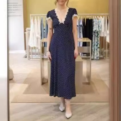 French Lace Polka Dot Dress Women