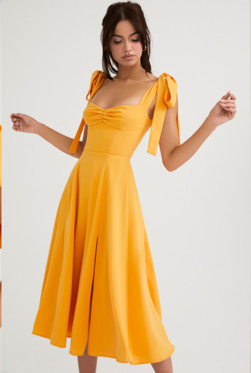 Robe trapèze irrégulière à lacets et imprimé