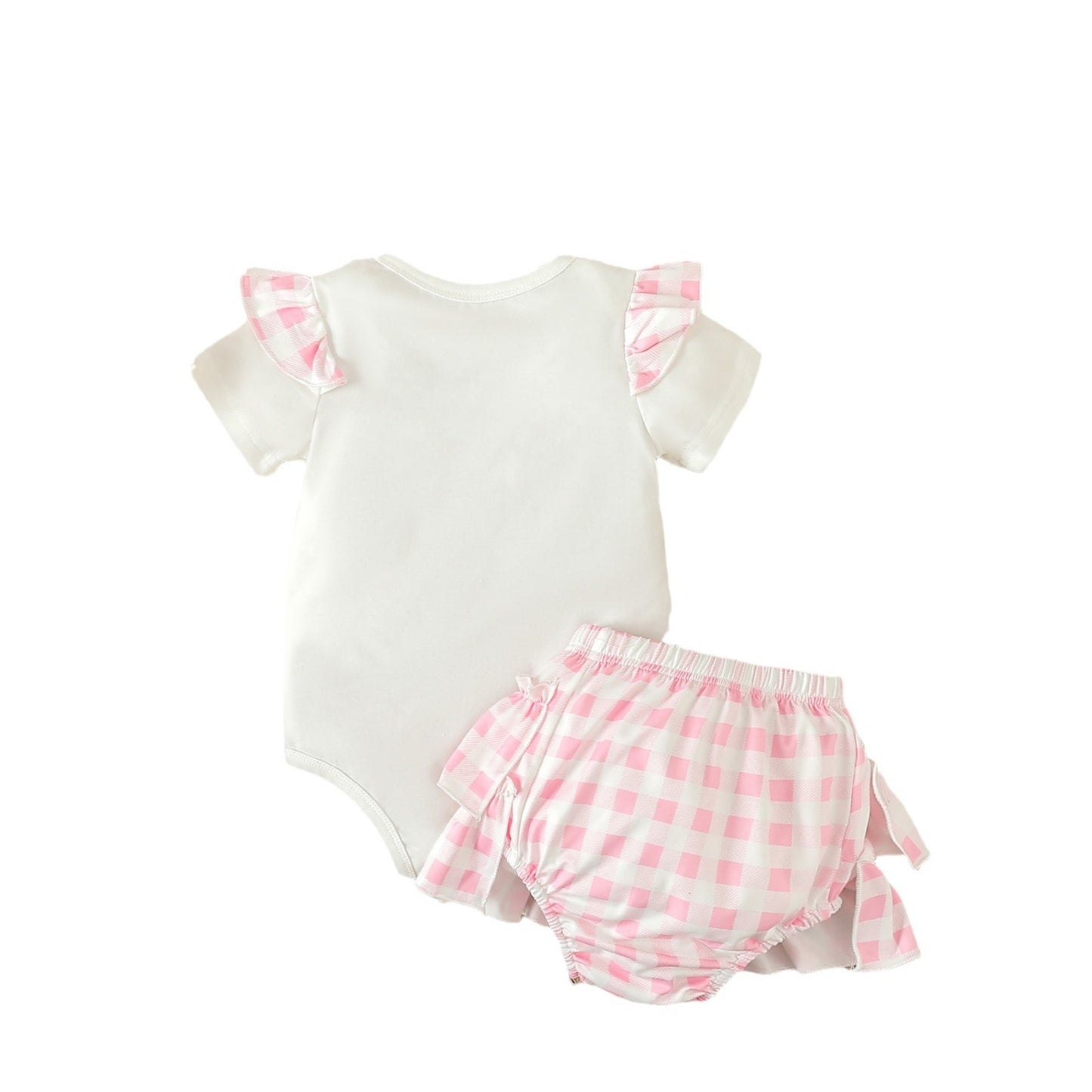 Ensemble trois pièces d'été pour fille avec t-shirt et jupe courte à carreaux