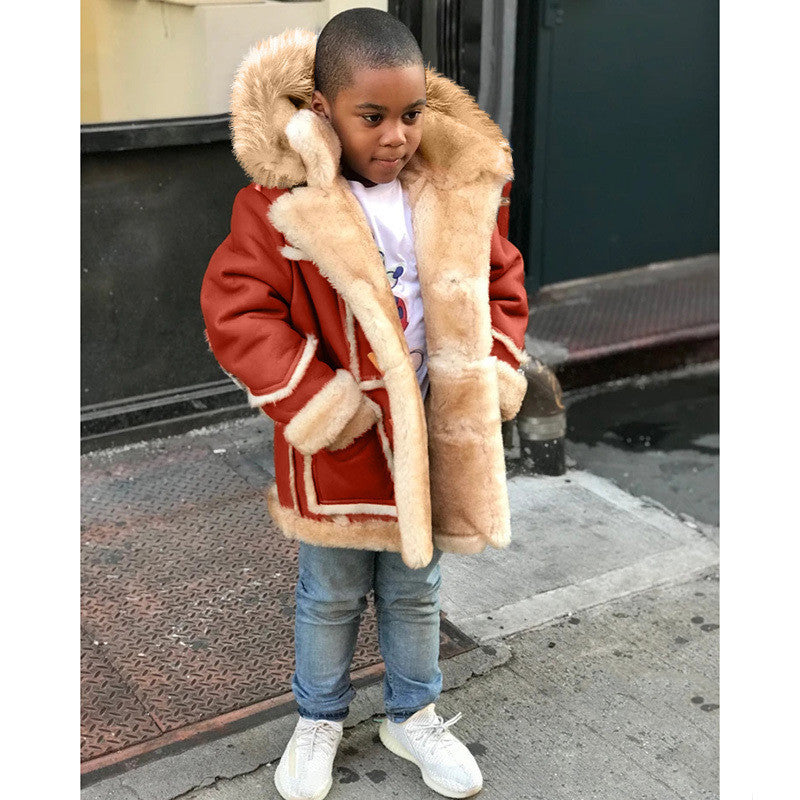 Veste à capuche tendance tout-en-un en fourrure chaude pour garçon