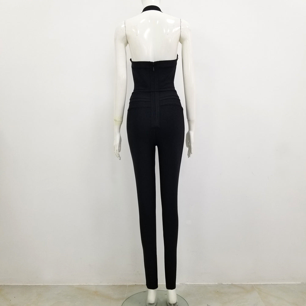 Bandage Dress Hanging Neck Pants Jumpsuit Belt