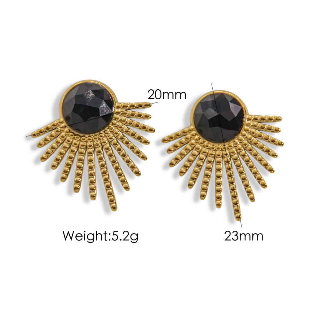 Elegantes pendientes de acero y titanio con incrustaciones de piedra natural