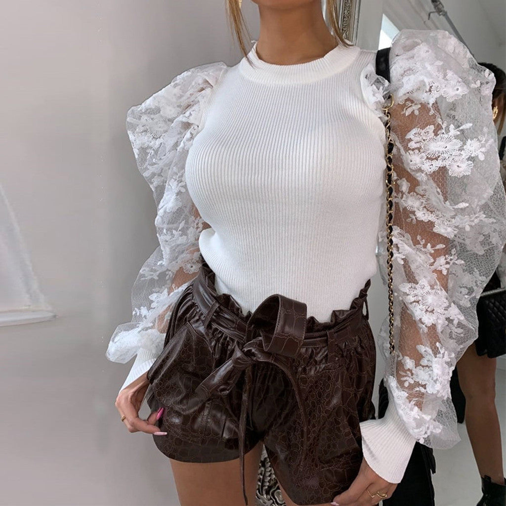 Flower embroidery long sleeve shirt