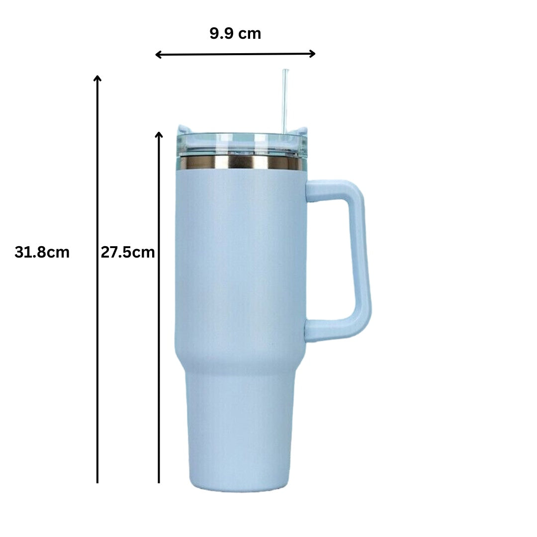Vaso de agua de acero inoxidable, taza con asa de 40 onzas, botella aislada con paja, taza duplicada
