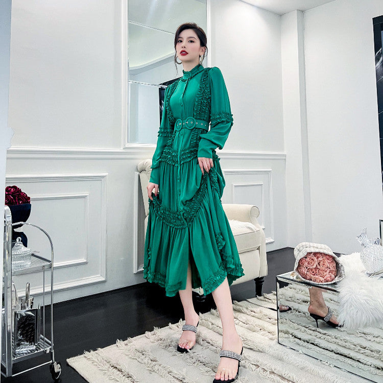 Vestido camisero elegante de manga larga para mujer