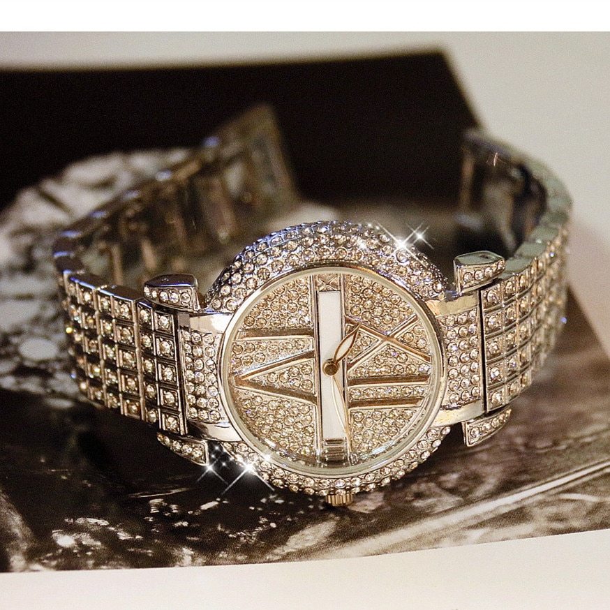 Relojes de lujo con diamantes para mujer, relojes de pulsera de acero inoxidable de marca de moda, reloj de cuarzo de diseño para mujer, reloj femenino