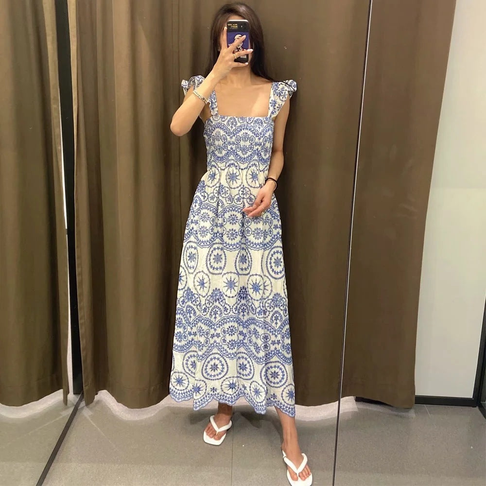 New European And American Holiday Style Embroidered Hollow Dress