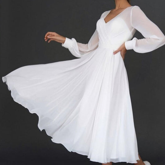 Robe trapèze en mousseline de soie à manches longues