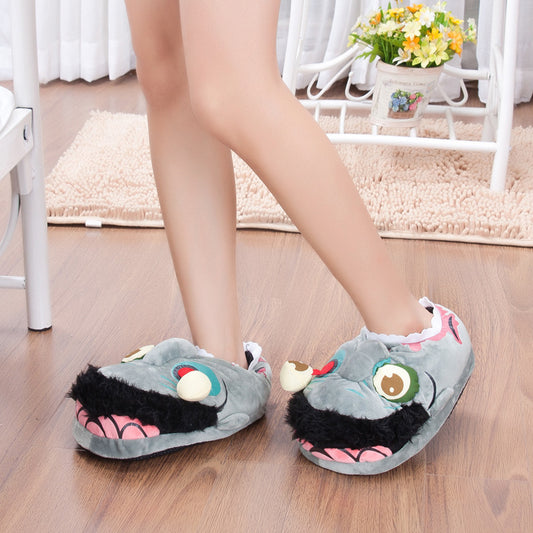 Chaussons d'hiver en coton épais et antidérapants, motif zombie et monstre, pour Halloween