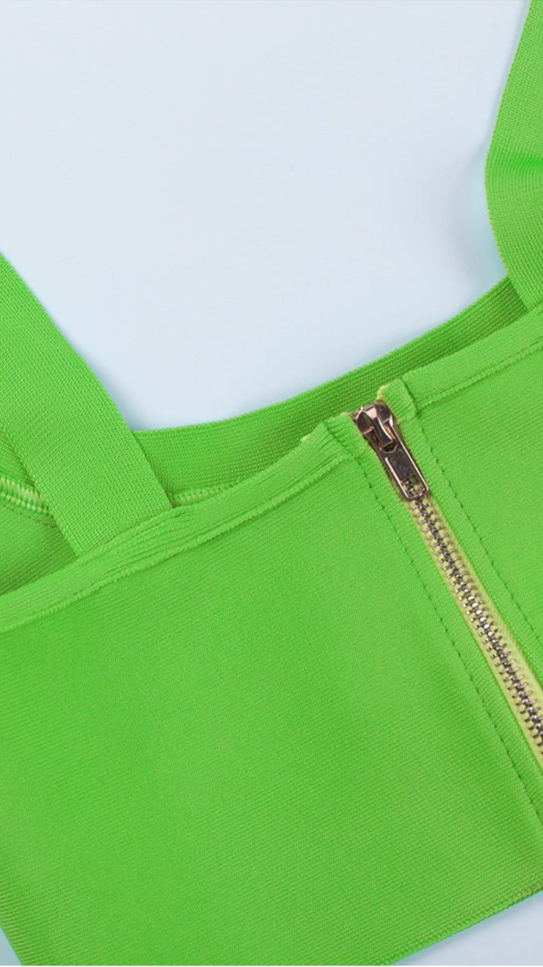 Solid Color Sling U-neck Short Top High Waist Slim Hip Skirt Bandage