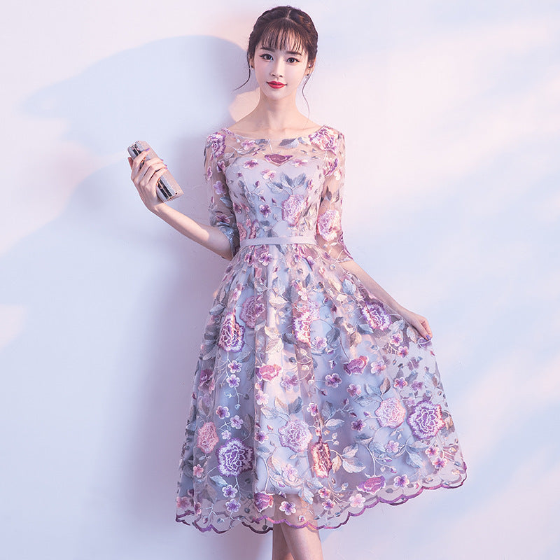 Rose Flower Host Short Dress Bridesmaid Dress Banquet Evening Dress