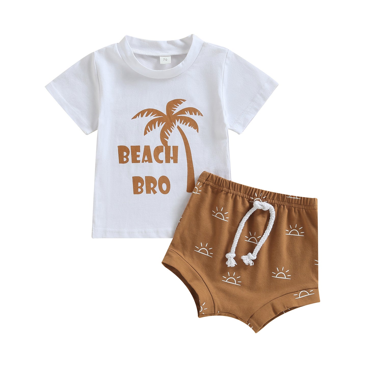 Conjunto de camiseta con estampado de árbol de coco y pantalones cortos elásticos con estampado de sol para bebés recién nacidos