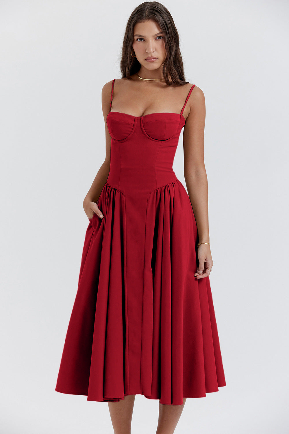 Vestido con vuelo grande y tirantes escotados, estilo palaciego elegante, nuevo, para mujer