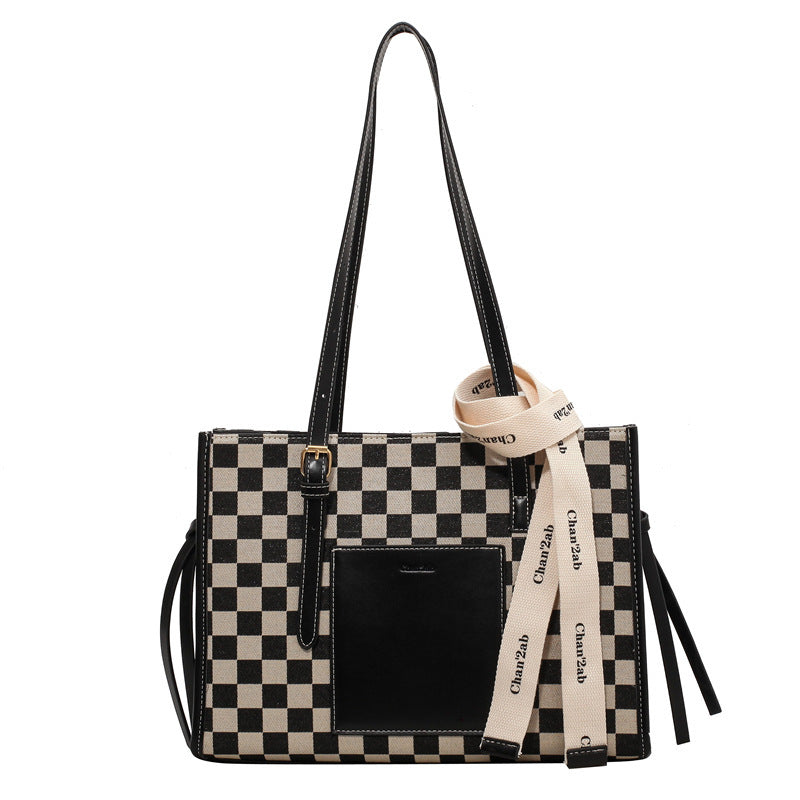 Ladies Checkerboard Contrast Color Plaid Generous Bag