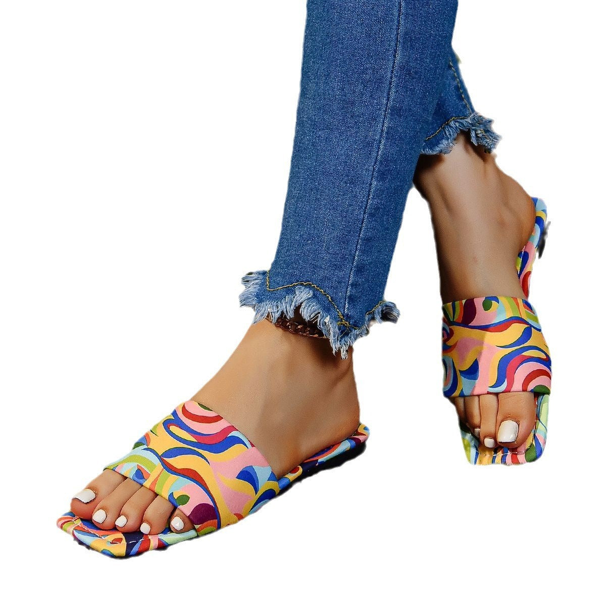 Sandalias de playa con punta cuadrada en color caramelo