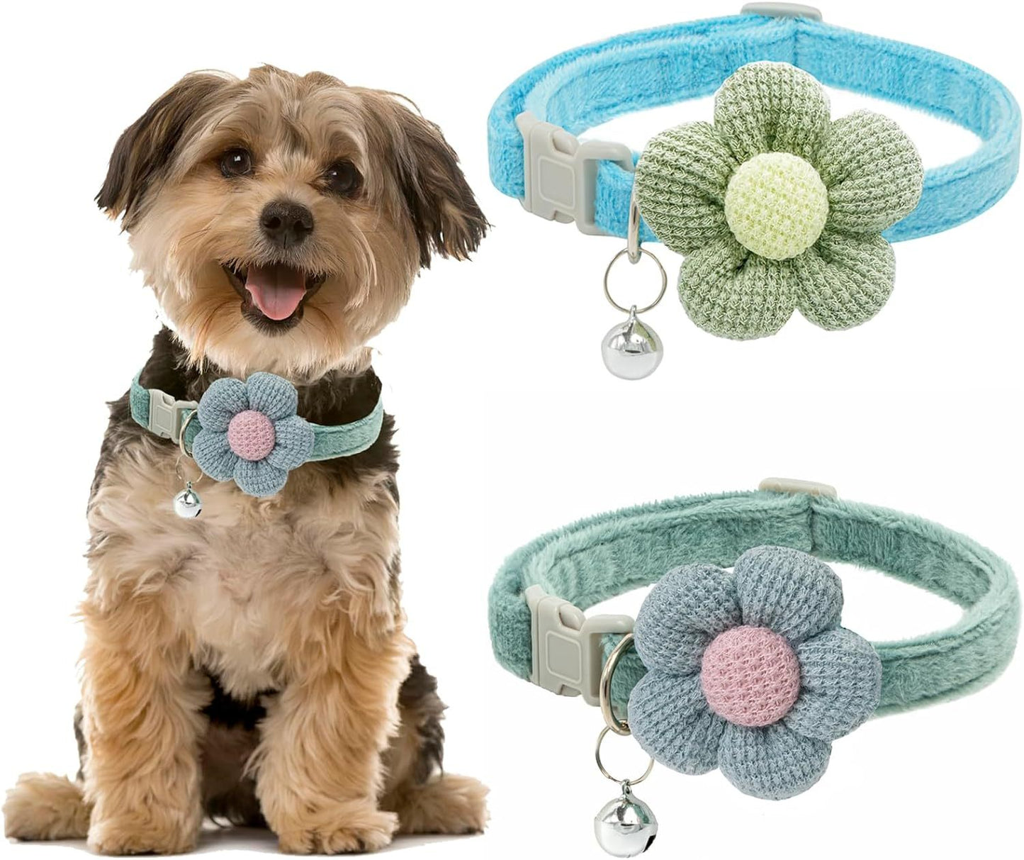 Collar para perro pequeño Collar para perro para niña con flor Collar para cachorro con cascabel Collar ajustable para perro pequeño