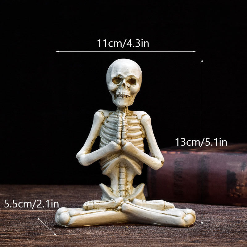 Adornos de resina para decoración de escritorio de terror de Halloween, modelado de características, esqueleto de calavera de yoga