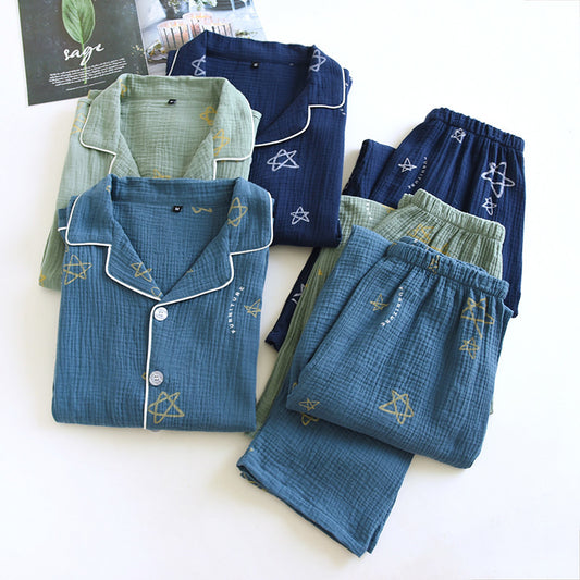 Pijama de gasa de doble capa de crepé de algodón para hombre