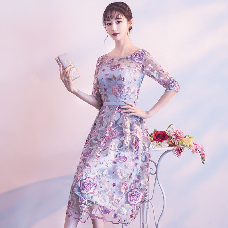 Rose Flower Host Short Dress Bridesmaid Dress Banquet Evening Dress