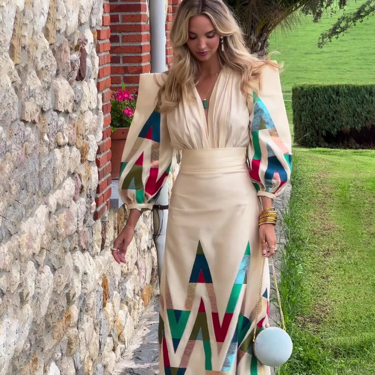 Diseño de impresión Temperamento de moda Estilo de desplazamiento Vestido Traje Vestido Mujer