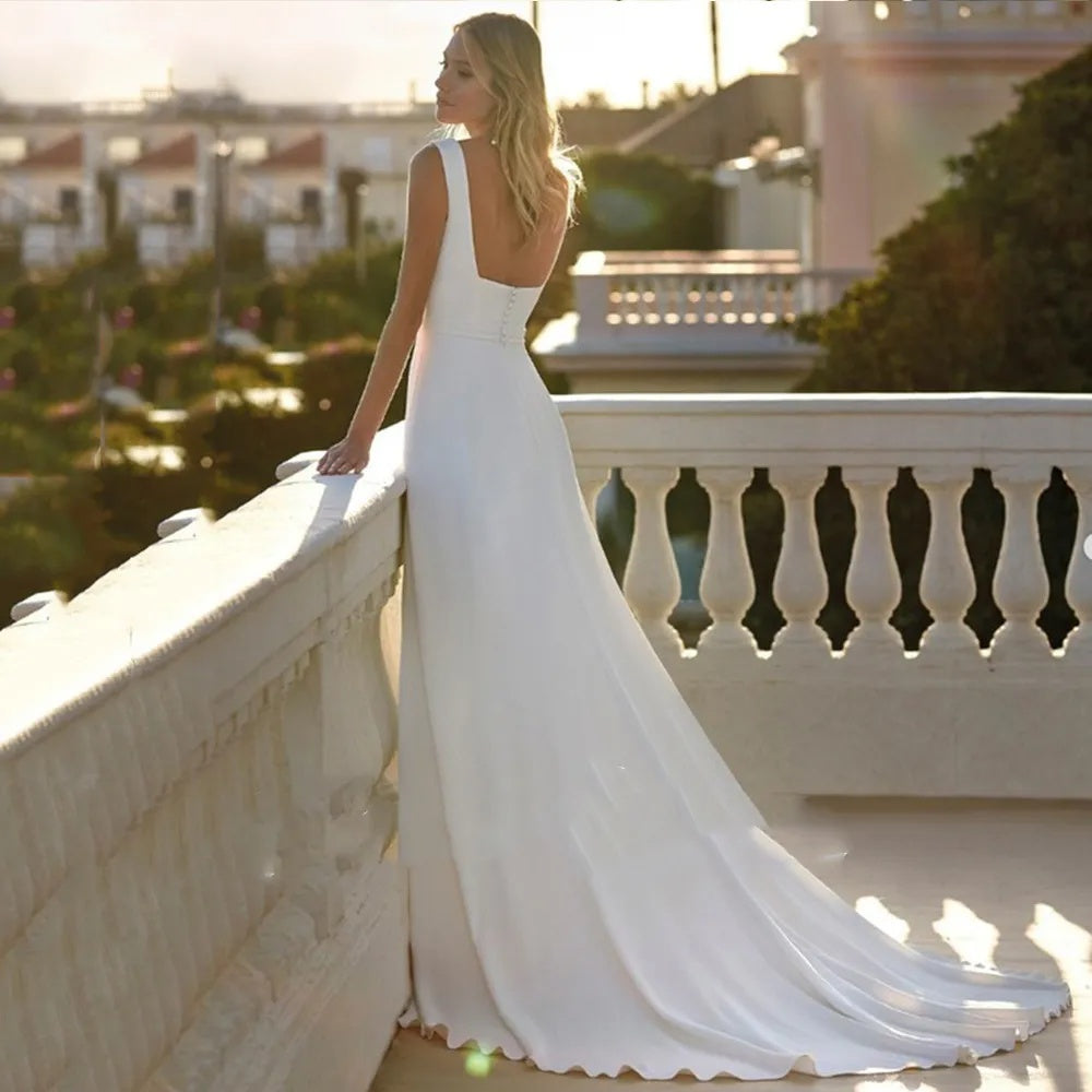 Vestido con cinturón sin mangas y cuello cuadrado simple para mujer