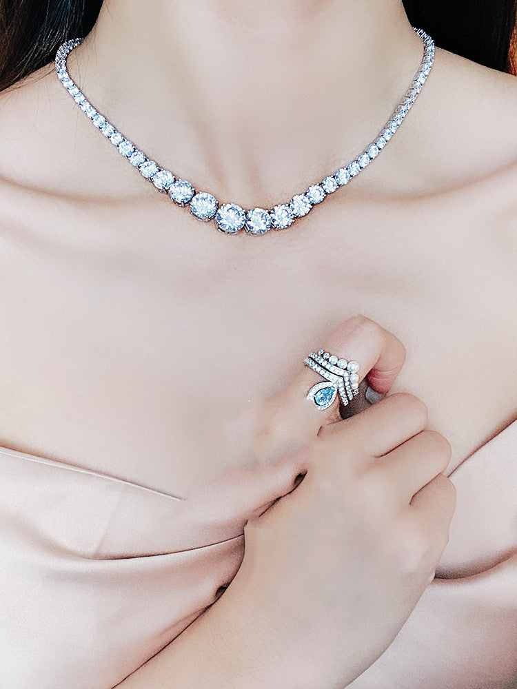 Collier en argent sterling 925 avec moissanite et diamants pour femme