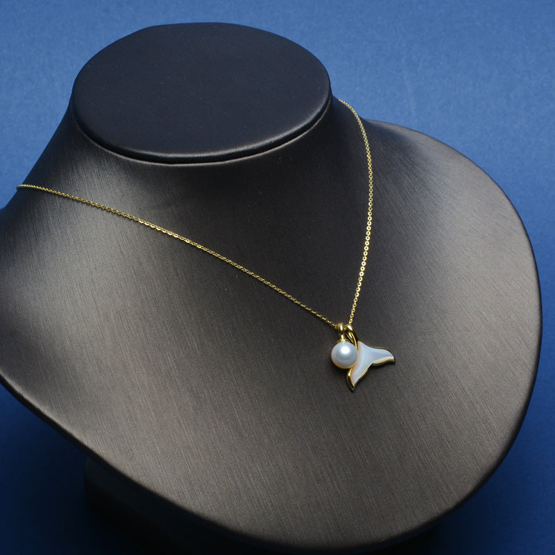 Ensemble de perles d'eau douce en argent S925, pendentif et bracelet en forme de queue de poisson