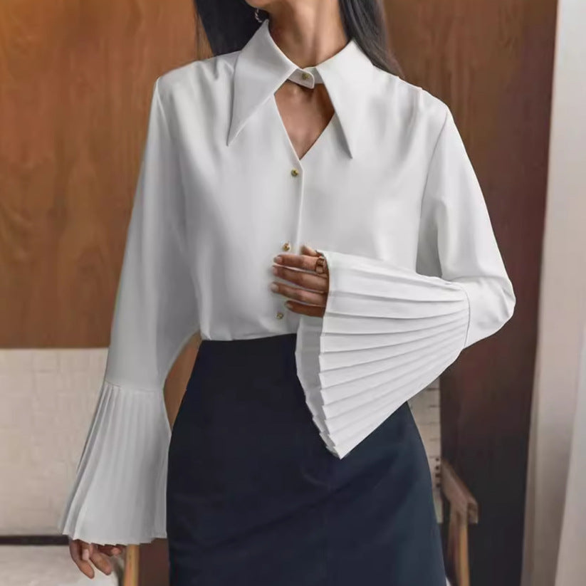 Camisa de manga larga ajustada con diseño calado para mujer