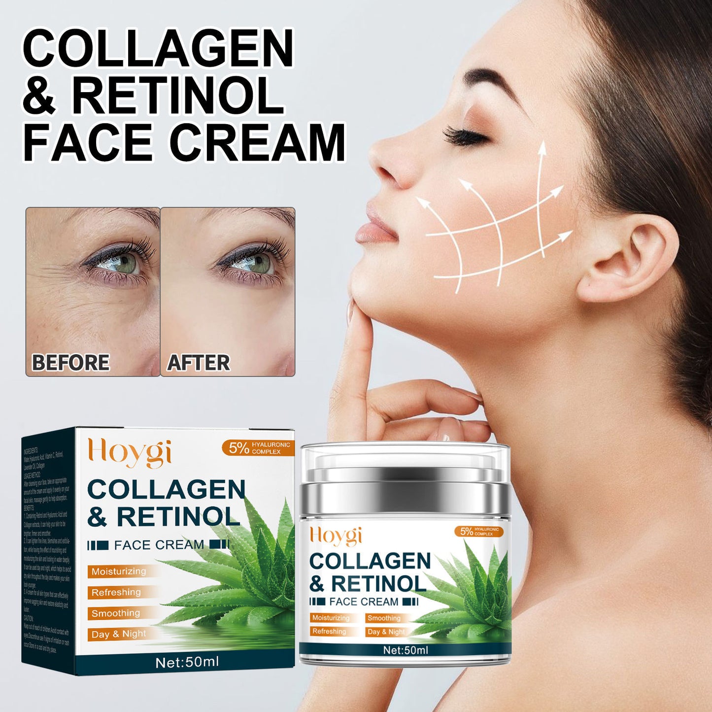 Crème hydratante visage au collagène et au rétinol Hoygi