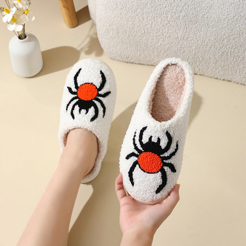 Chaussons d'Halloween en forme d'araignée et de chapeau de sorcière, antidérapants, pour la maison, la chambre à coucher, pour l'hiver, chauds, pour femmes et hommes