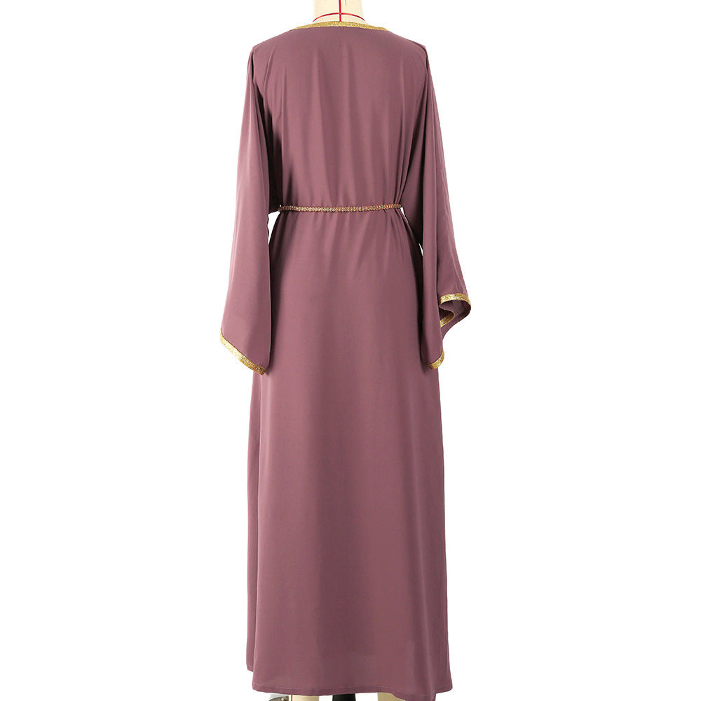 Robe à manches Dubaï en diamant cousue à la main, couleur racine d'épinard