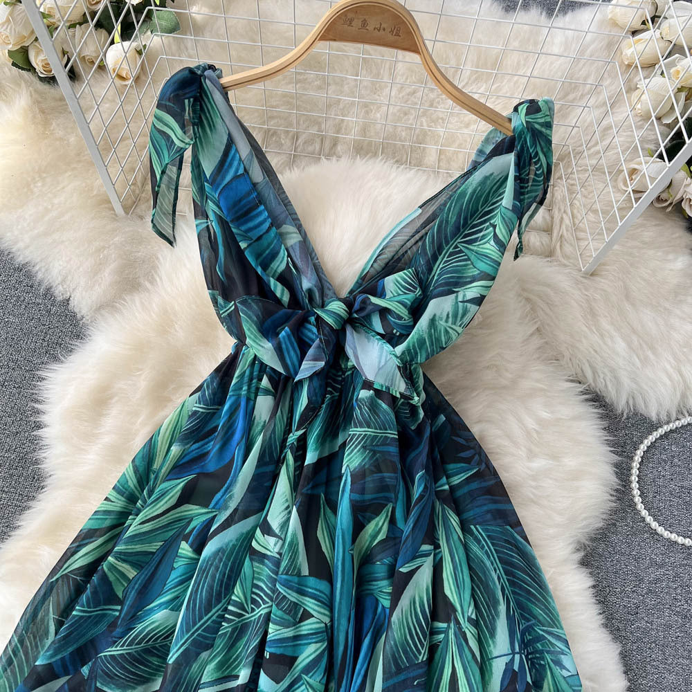 Robe de plage en mousseline imprimée à lacets pour femme