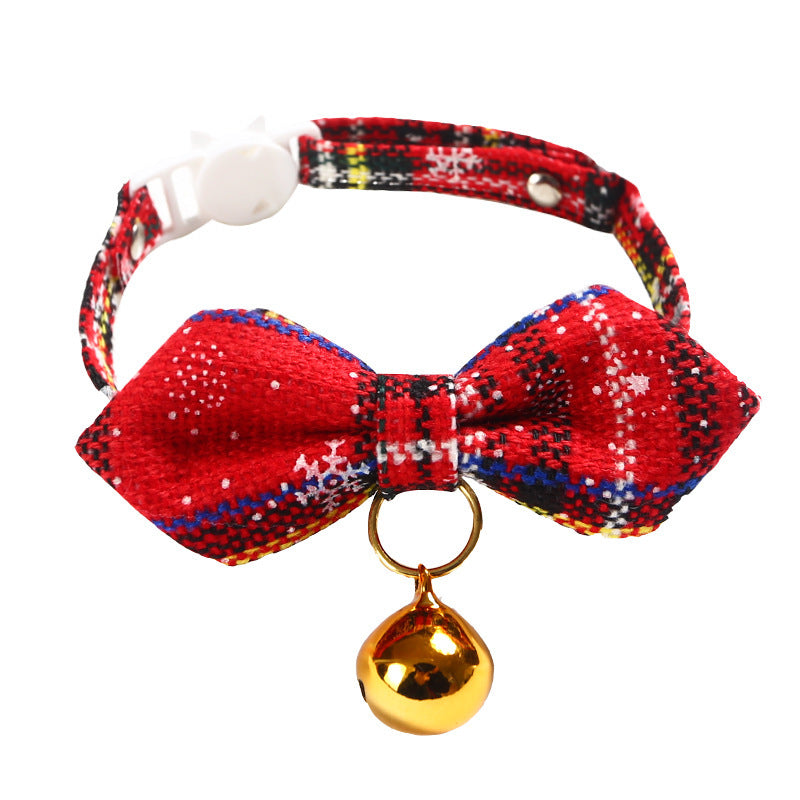 Nœud papillon réglable pour animal de compagnie, motif flocon de neige, motif écossais rouge de Noël