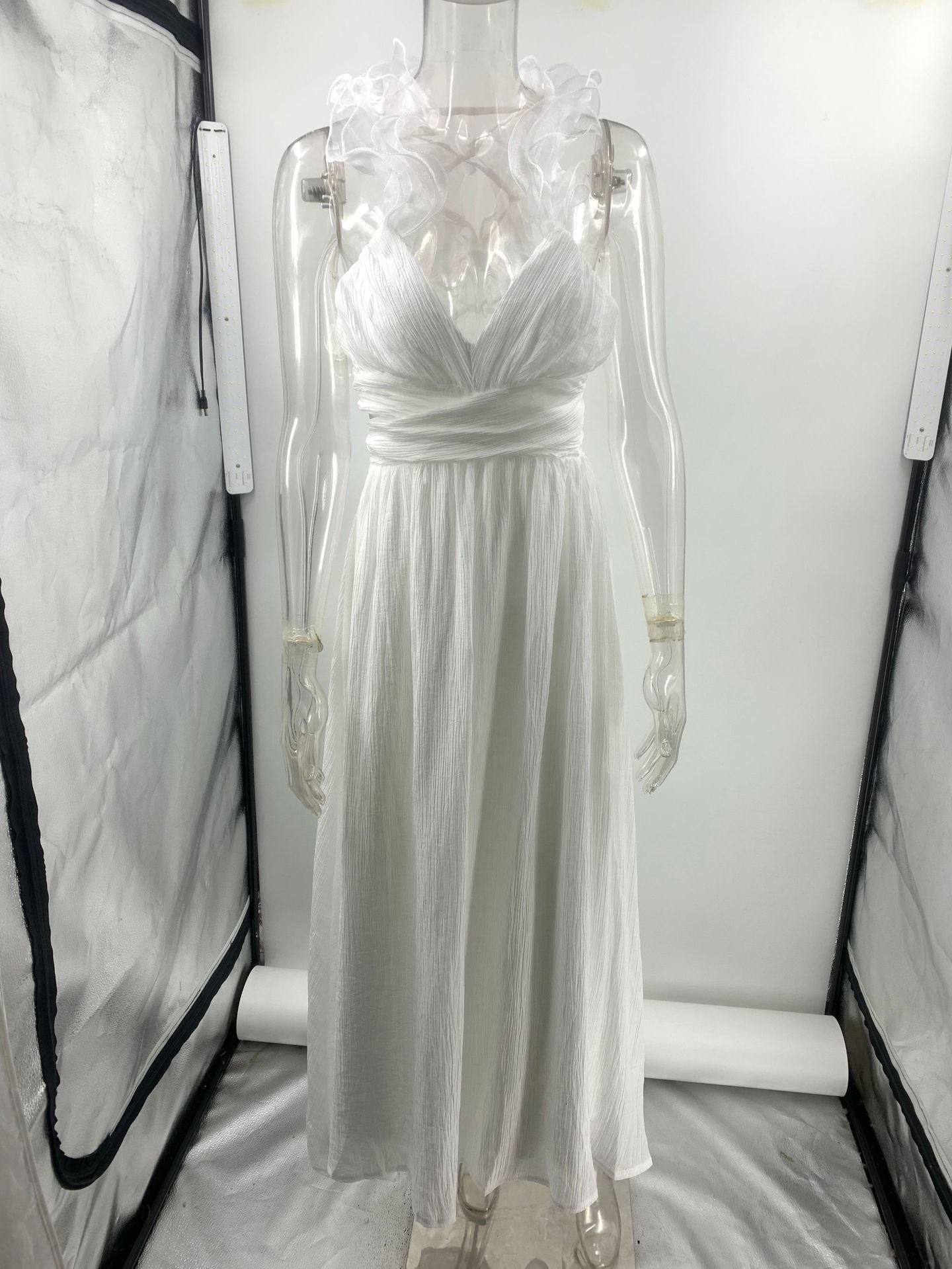 Women's Sleeveless Solid Color Lace-up Pleated Skirt Dress