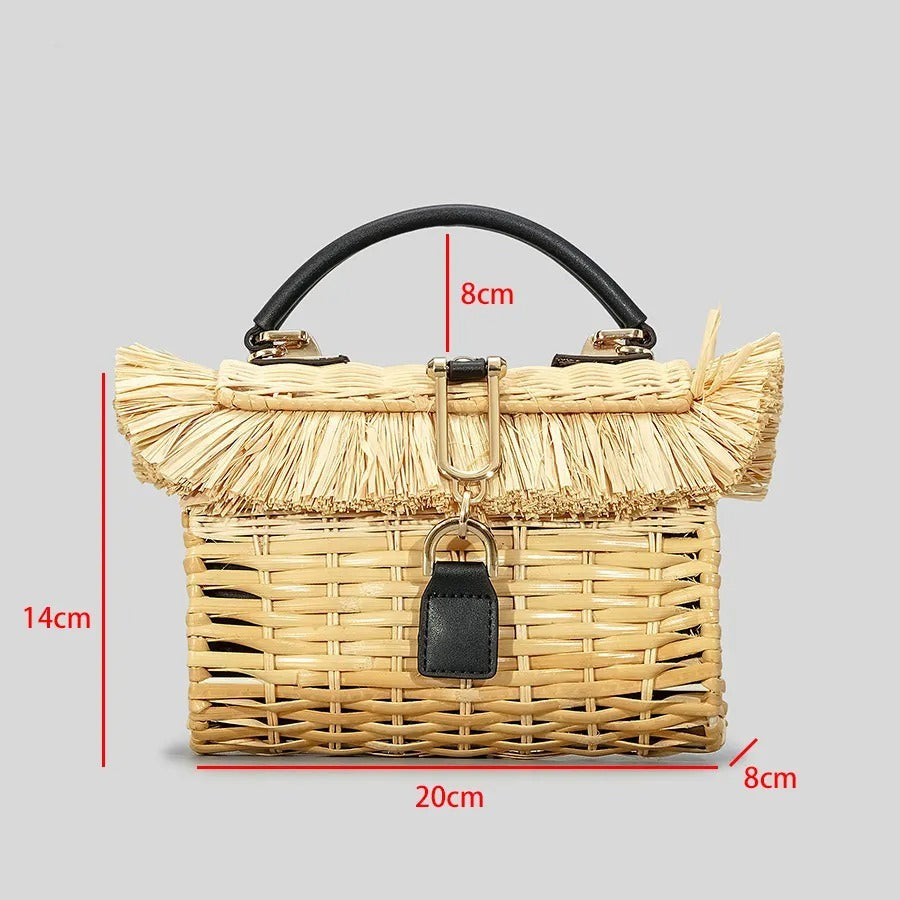Sac à main en paille tissée fait main pour station balnéaire rurale