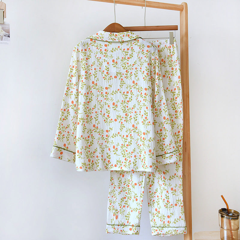 Conjunto de dos piezas de pijama holgado y fino de manga larga de algodón para mujer