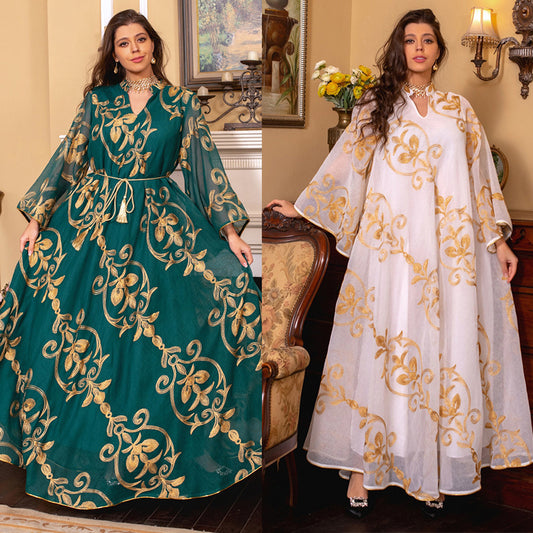 Robe en maille brodée arabe de Dubaï, mode musulmane pour dîner et fête