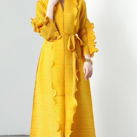 Vestido largo adelgazante con volantes y ondas