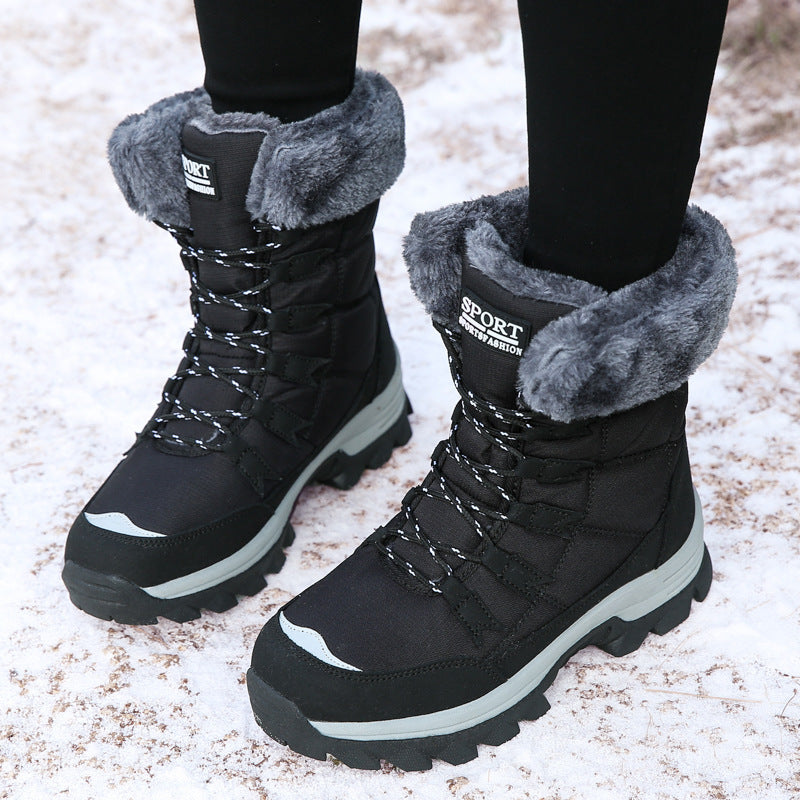 Zapatos de algodón de gran tamaño, botas de nieve de caña alta, zapatos de mujer