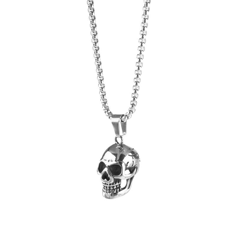 Collier tête de mort Halloween, style punk, accessoire tendance pour homme, en acier titane