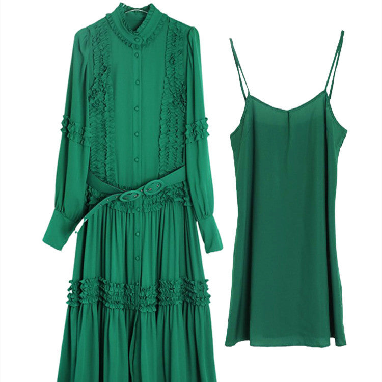 Vestido camisero elegante de manga larga para mujer